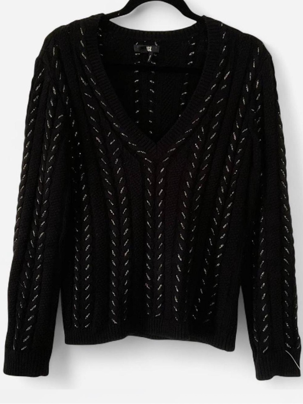 Paige Brand Silver Metallic Thread Weave V Neck Sweater S.